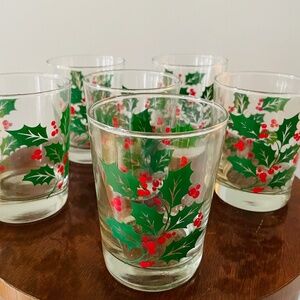 Vintage Holly Berry Christmas Glasses, Set of 6 Holiday Glasses